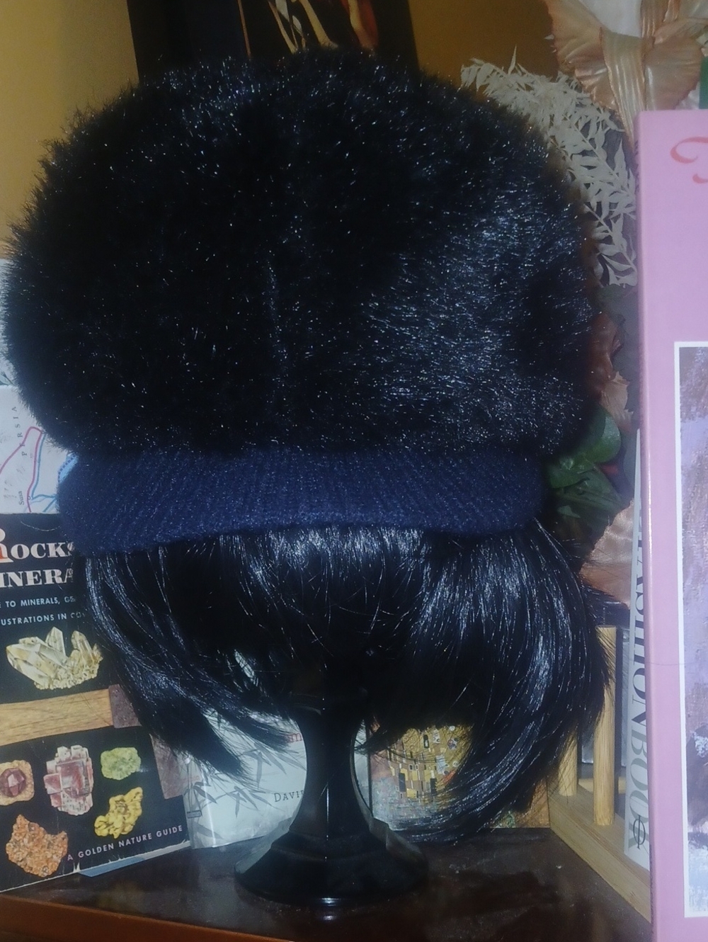 Vintage Y2K Black Faux Fur Poof Hat